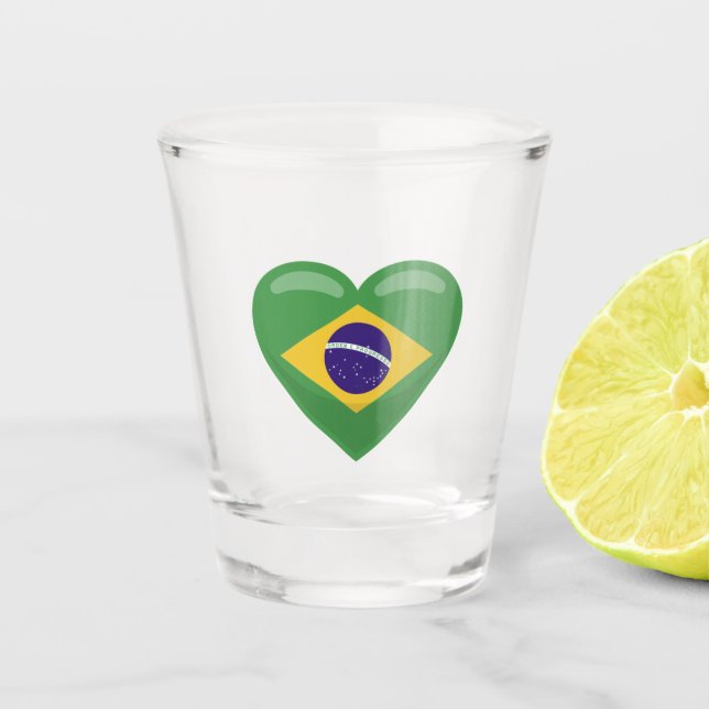Vaso De Chupito Corazón de la bandera de Brasil (Anverso)