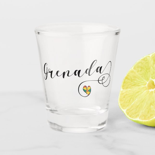 Vaso De Chupito Corazón de la bandera de Grenada, granadino (Anverso)