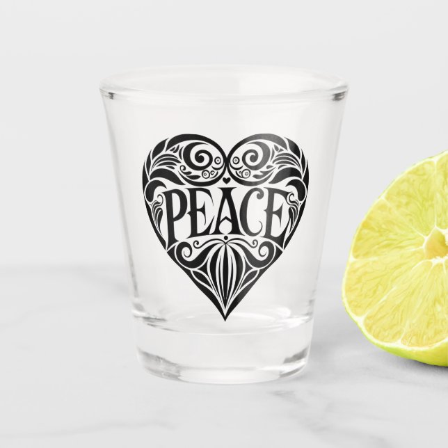 VASO DE CHUPITO CORAZÓN DE PAZ NEGRO Y BLANCO (Anverso)