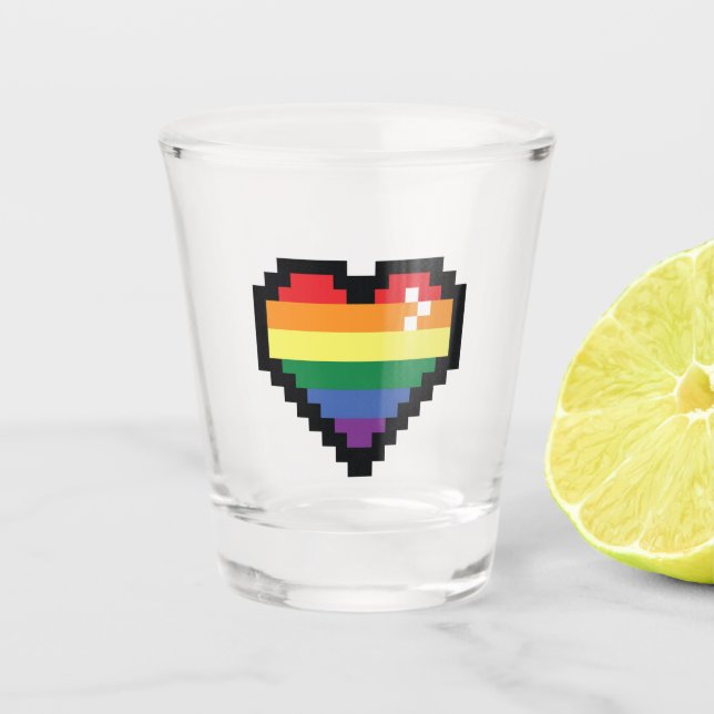 Vaso De Chupito Corazón de píxeles arco iris (Anverso)
