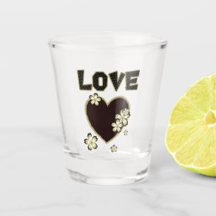 Vaso De Chupito Corazón negro con flores