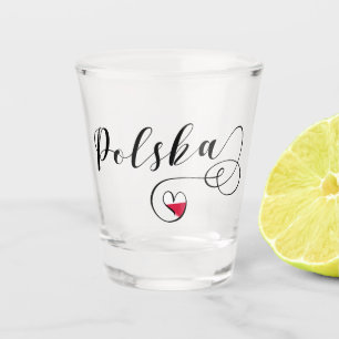 Vaso De Chupito Corazón polaco de la bandera, Polska, Polonia
