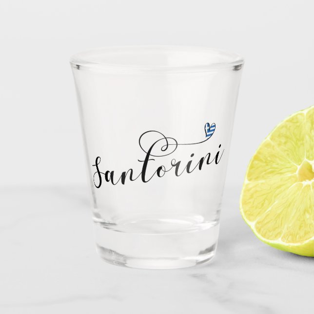 Vaso De Chupito Corazón Santorini Con Bandera, Grecia, Thira (Anverso)