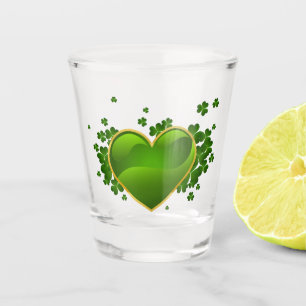 Vaso De Chupito Corazón verde adornado con oro con rocas de champ