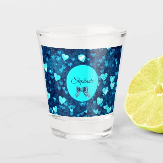Vaso De Chupito Corazones azules vivos (Anverso)
