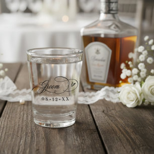 Vaso De Chupito Corazones de Caligrafía Adornada Novio ID1025