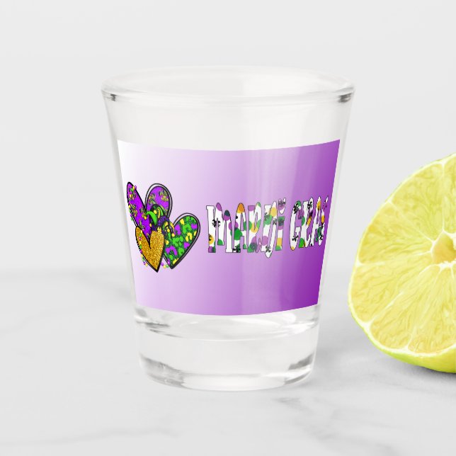 Vaso De Chupito Corazones de Mardi Gras (Anverso)