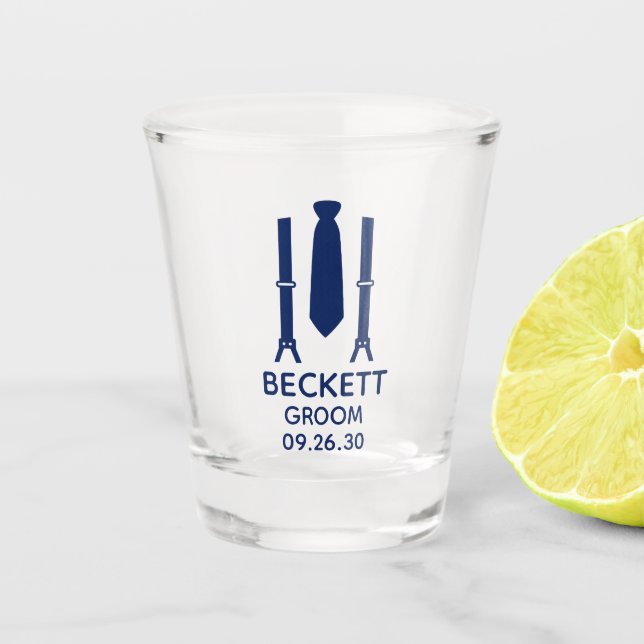 Vaso De Chupito Corbata Azul del Novio (Anverso)