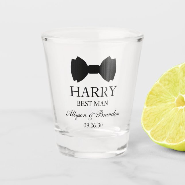 Vaso De Chupito Corbata de lazo negra para el padrino (Anverso)