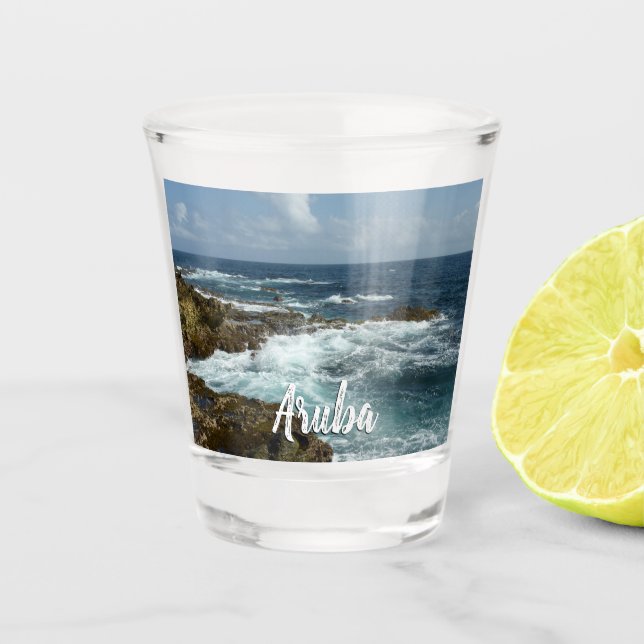 Vaso De Chupito Costa Rocosa y Océano Azul de Aruba (Anverso)