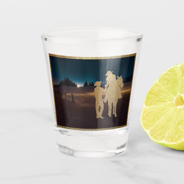 Vaso De Chupito Cowboy Occidental Cowgirl Horse Moonlight (Anverso)