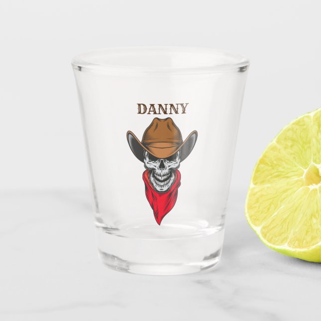 Vaso De Chupito Cowboy Skull Occidental con diseño de nombre (Anverso)