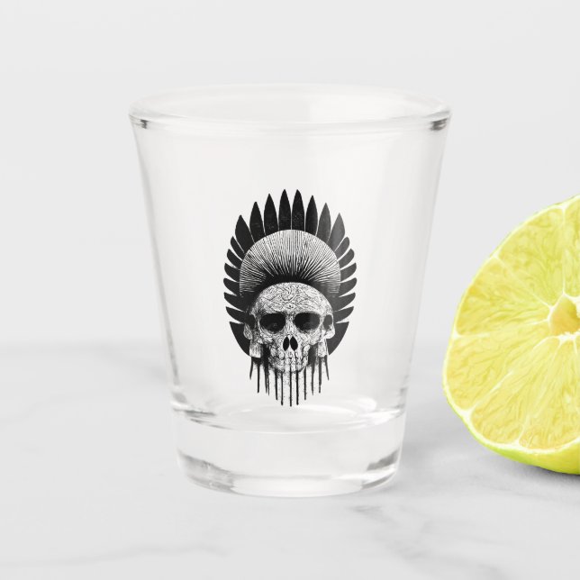 Vaso De Chupito Cráneo Indio Blanco y Negro (Anverso)
