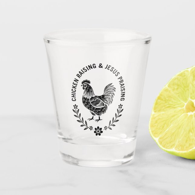 Vaso De Chupito Crianza de pollo y alabanzas a Jesús (Anverso)