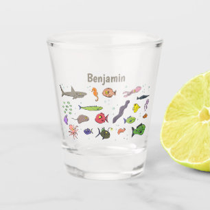 Vaso De Chupito Criaturas marinas divertidas patrón de ilustracion