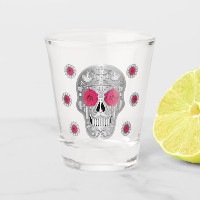 Vaso De Chupito Cristal caliente cromado Calavera (rosa rosado) (Anverso)