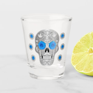 Vaso De Chupito Cristal de disparo cromado Calavera (Rosa azul)