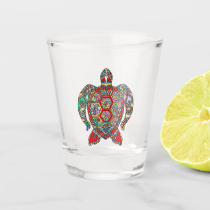 Vaso De Chupito Cristal de disparo de arte de tortuga marina psico