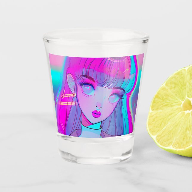 Vaso De Chupito Cristal de disparo de Neon Anime Cute (Anverso)