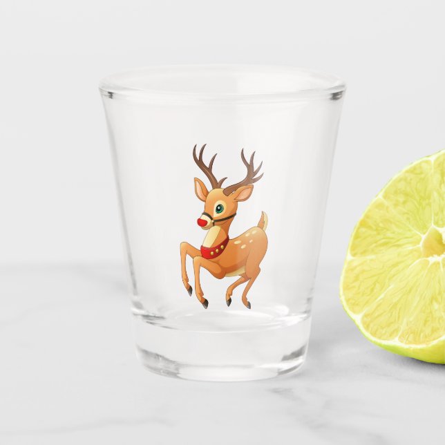 Vaso De Chupito Cristal de disparo de Rudolph Prancing (Anverso)