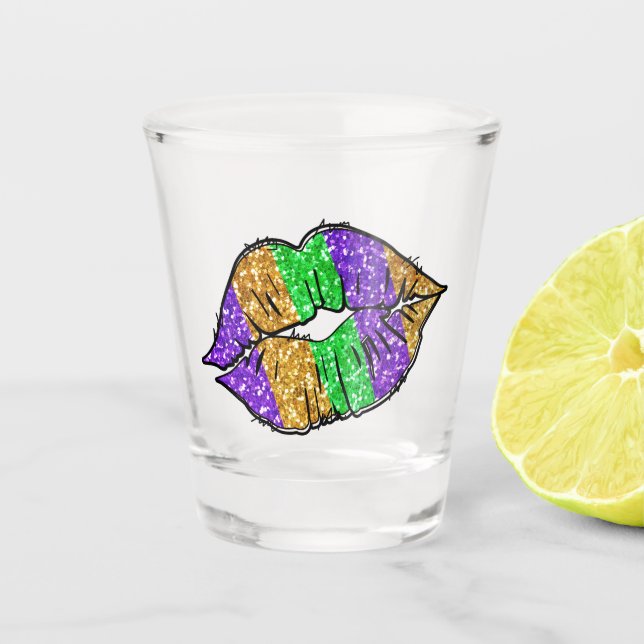 Vaso De Chupito Cristal de disparo del beso de Mardi Gras (Anverso)