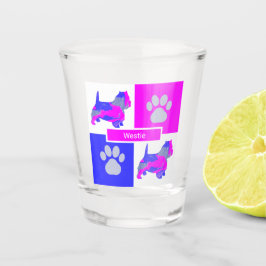 Vaso De Chupito Cuadrado azul rosado y perro de silueta occidental