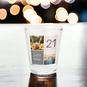 Vaso De Chupito Cuadrícula de fotografía rosa de 21 cumpleaños mod