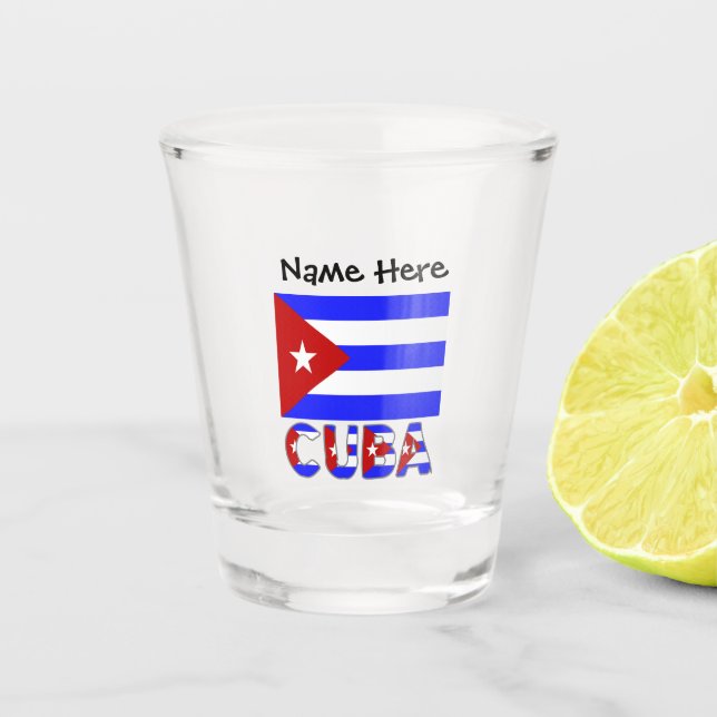 Vaso De Chupito Cuba y la bandera cubana iluminan el azul con tu n (Anverso)