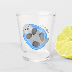 Vaso De Chupito Cuidada y feliz nutria azul personalizado ilustrac