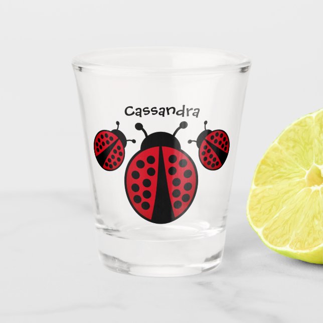 Vaso De Chupito Cuidados ladybugs con tu nombre (Anverso)