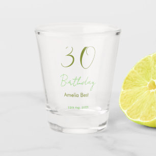 VASO DE CHUPITO CUMPLEAÑOS 30 VERDE NOMBRE FECHA NEGRITA RETRO PAS