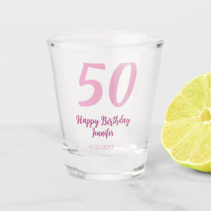 Vaso De Chupito cumpleaños 50 agregar nombre fecha año rosa rojo n