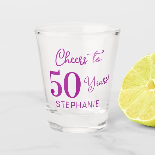 Vaso De Chupito Cumpleaños 50 Años Brindis Rosa Oscuro (Anverso)