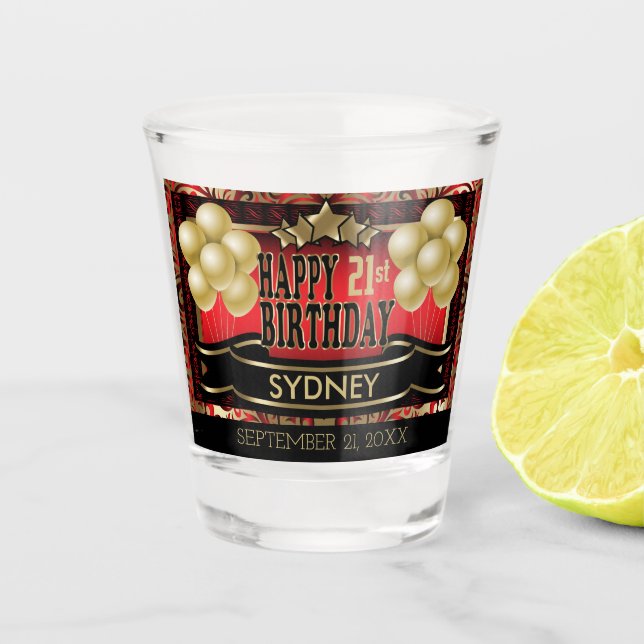 Vaso De Chupito Cumpleaños feliz Keepsake personalizado - rojo (Anverso)