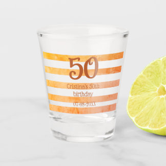 Vaso De Chupito Cumpleaños marrón nombre retro rayado rojo naranja