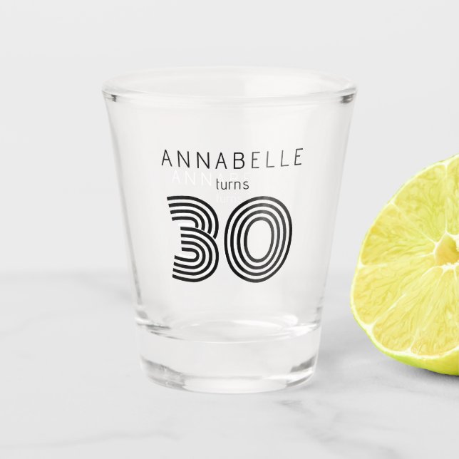 Vaso De Chupito Cumpleaños moderno de 30 negro (Anverso)