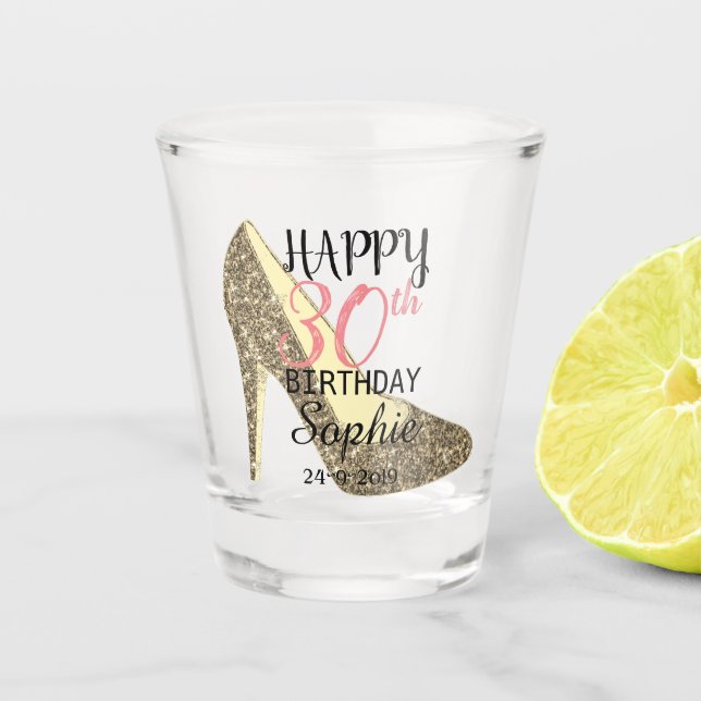 Vaso De Chupito Cumpleaños Personalizado Nombre 30 (Anverso)