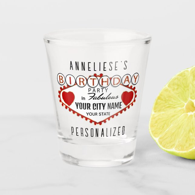 Vaso De Chupito Cumpleaños personalizar - Estilo Vegas - Rojo (Anverso)