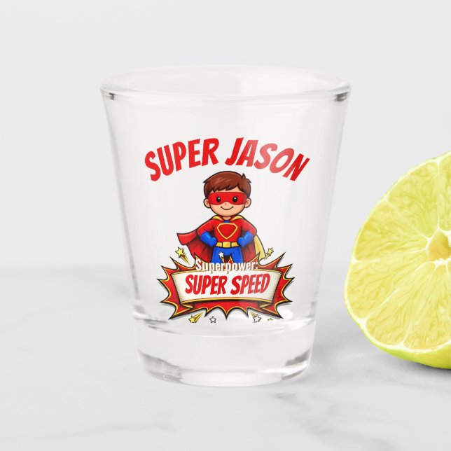 Vaso De Chupito Custom Kids Superhero NameCustom-Cut Vinyl Sticker (Anverso)