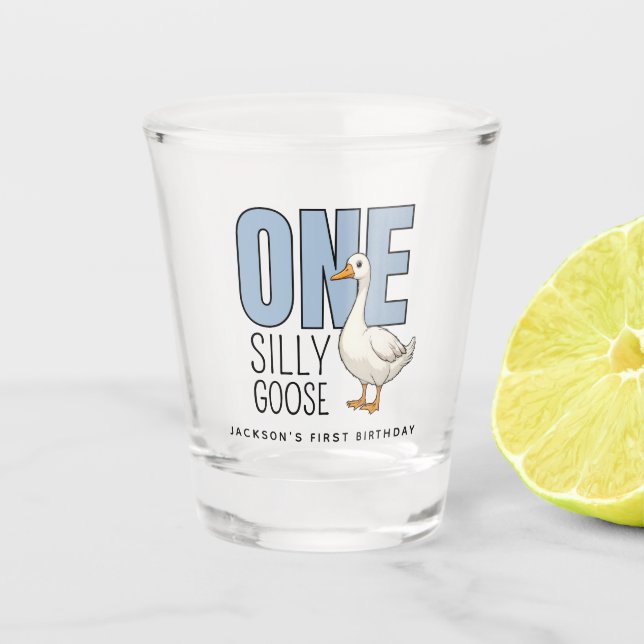 Vaso De Chupito Custom Modern Blue One Silly Goose First Birthday (Anverso)