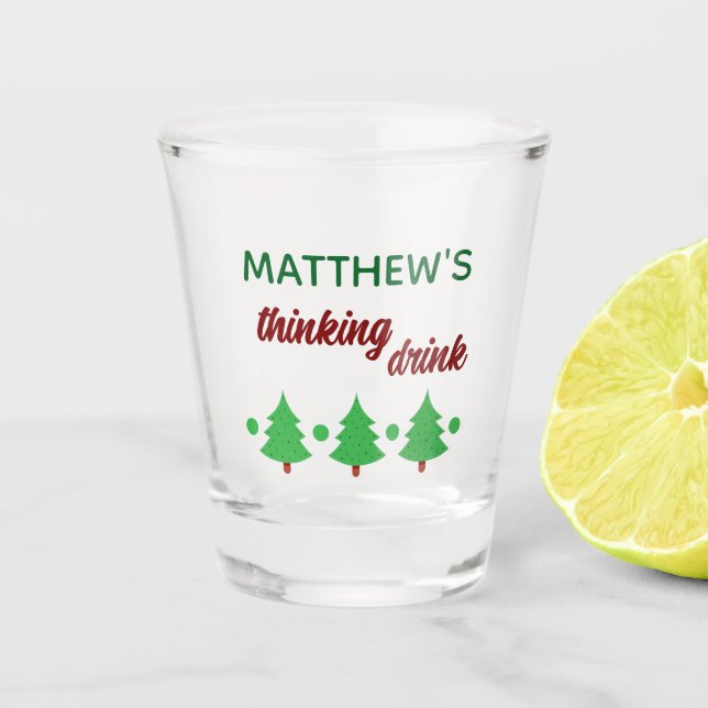 Vaso De Chupito Custom Name Funny Thinking Drink Christmas Trees (Anverso)