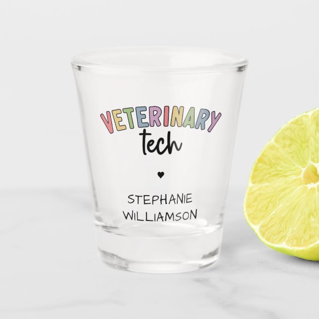 Vaso De Chupito Custom Name Veterinary Tech | Técnico de Vet (Anverso)