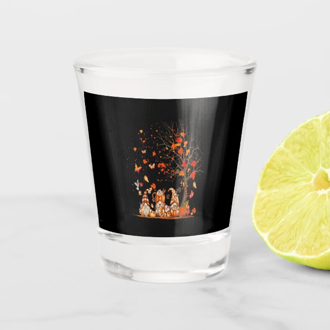 Vaso De Chupito Cute Calabaza Gnomes Árbol Otoño Hojas Caídas (Anverso)
