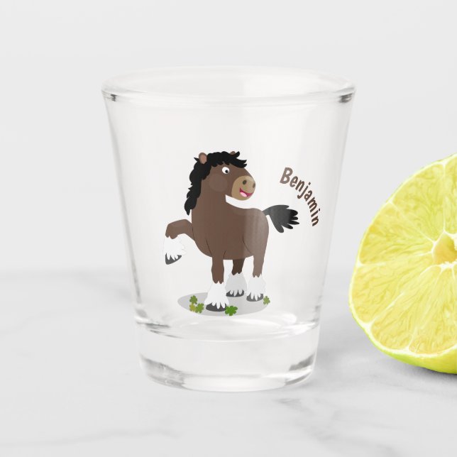 Vaso De Chupito Cute Clydesdale draught horse cartoon illustration (Anverso)