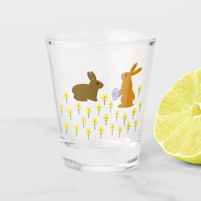 Vaso De Chupito Cute conejitos de Pascua y Daffodils (Anverso)