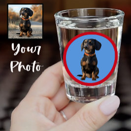 Vaso De Chupito Cute Dachshund or Your Pet Face Photo on Blue Red