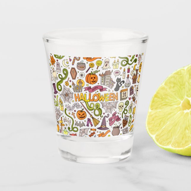 Vaso De Chupito Cute Halloween Doodle Pattern (Anverso)