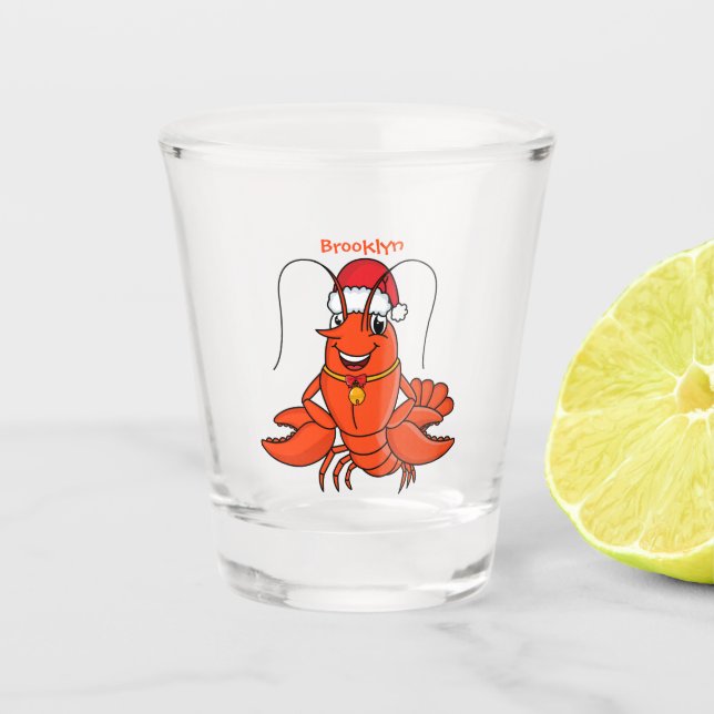 Vaso De Chupito Cute happy lobster wearing Christmas hat cartoon (Anverso)