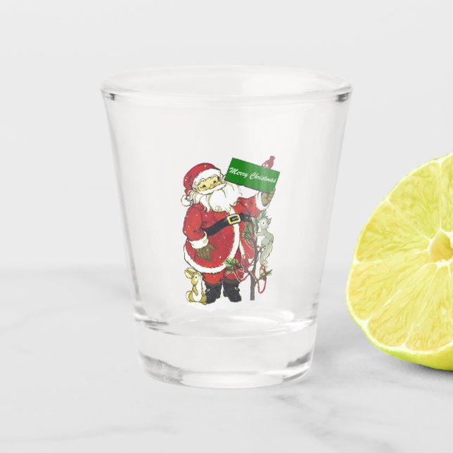 Vaso De Chupito Cute Happy Santa Holding Navidades Rótulo Animales (Anverso)