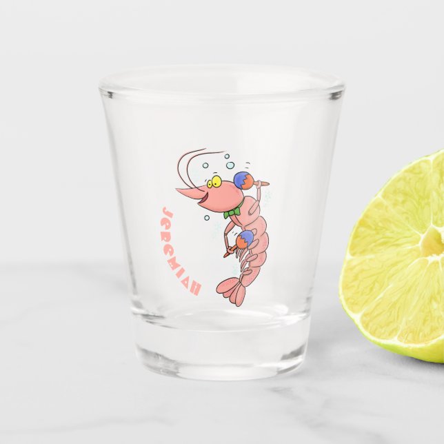Vaso De Chupito Cute happy shrimp, prawn cartoon (Anverso)